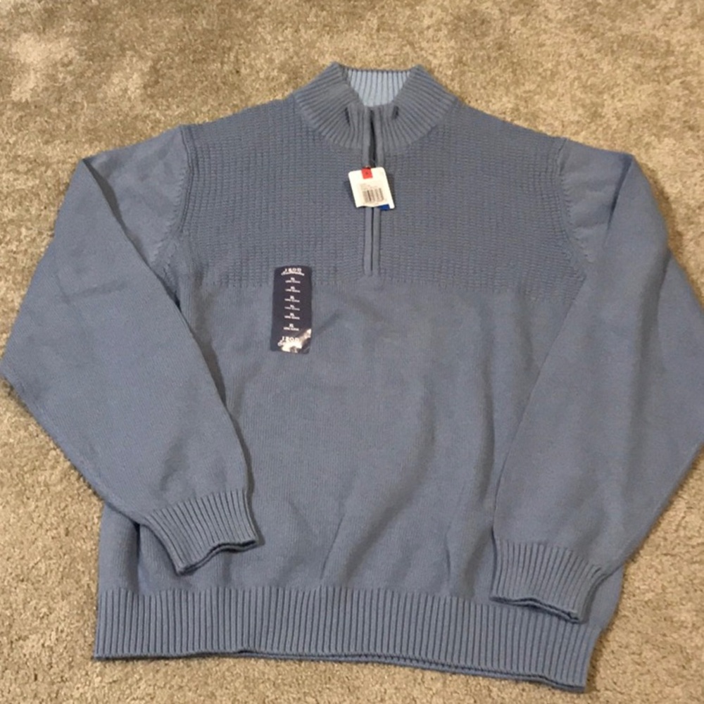 NWT men’s IZOD Saltwater Hyannis blue knit 1/4 zip sweater - XL